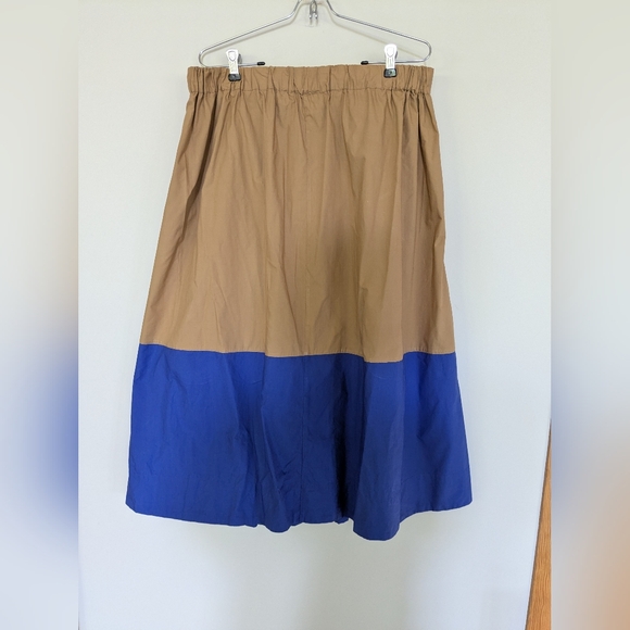 Clare V Khaki Genevieve Skirt Cotton Twill Colorblock Khaki Tan Blue Size XL - Picture 2 of 8